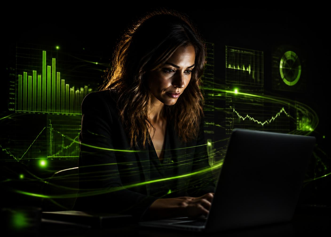 Empreendedora acompanhando o resultado do mês